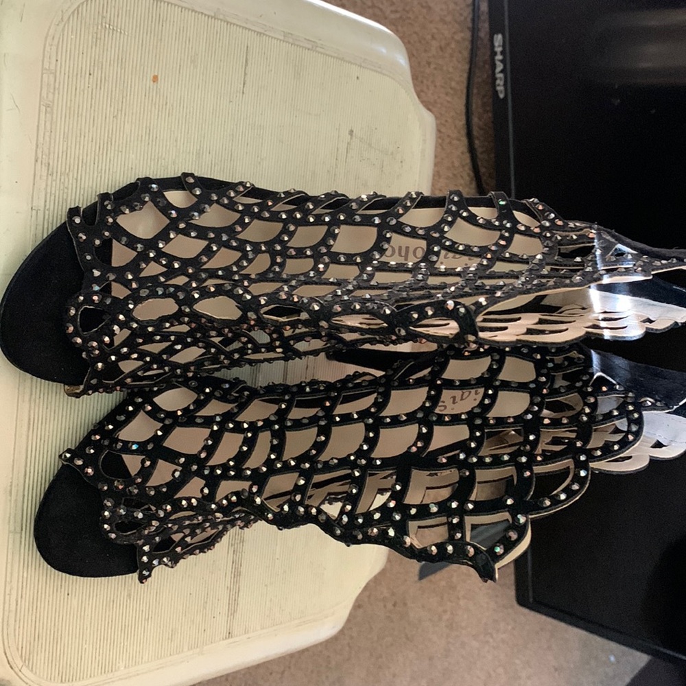 Never worn, Sparkling heel ,cutout formal sandals Black ,size 8 .